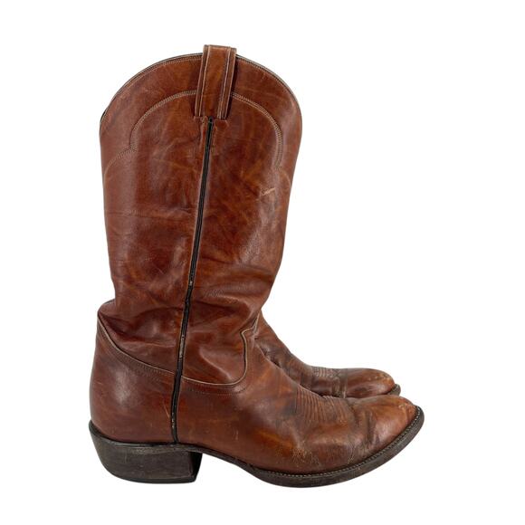 Tony Lama 5084 Men’s Cowboy Boots Chocolate Cow Leather Finish Western 10.5E VTG - Picture 1 of 10